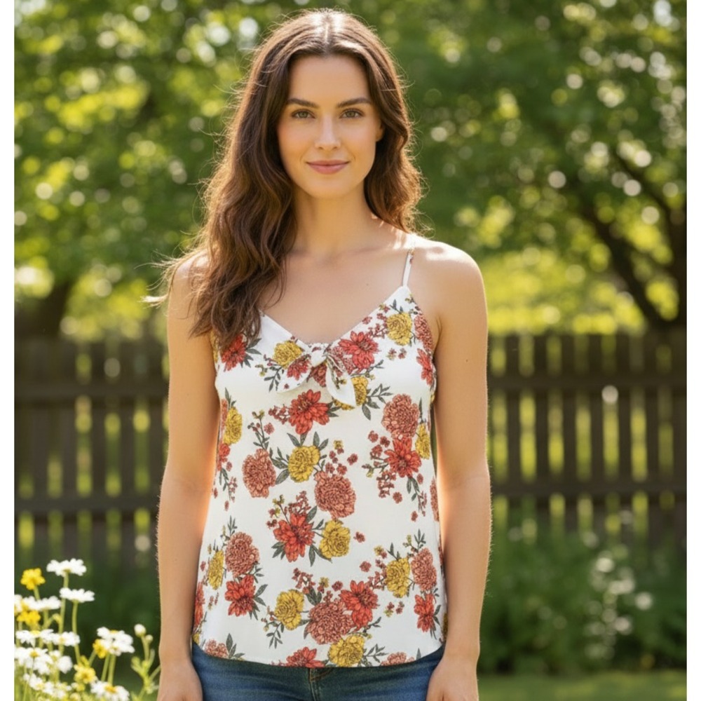 NEW Loft Womens M White Ivory Floral Cami Tank Top Cottage Coquette Boho Coastal